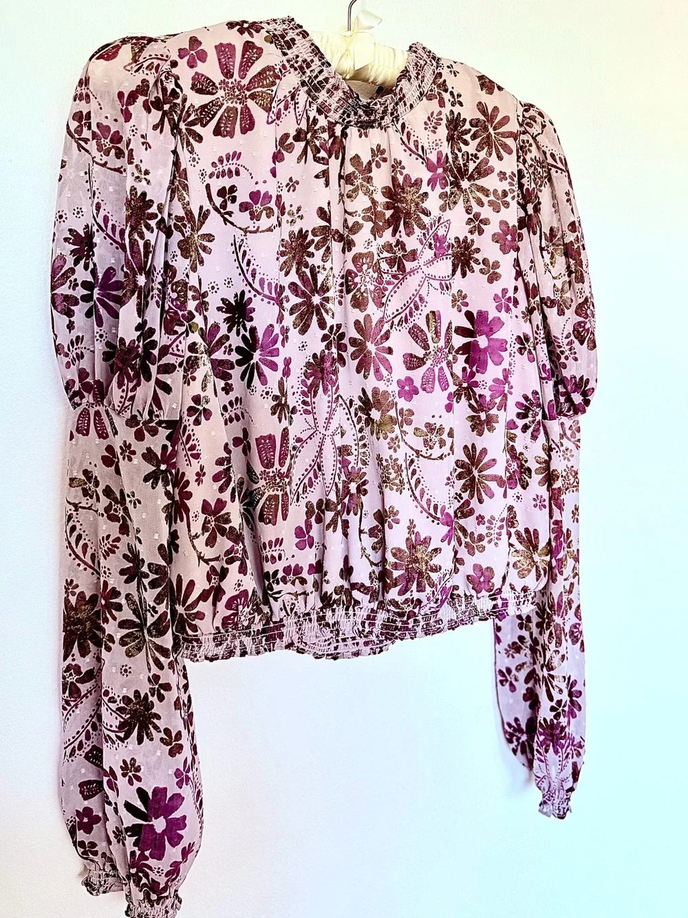 Free People Clarissa  Lilac Floral Long-sleeve Blouse NWOT Summer Reversible  S